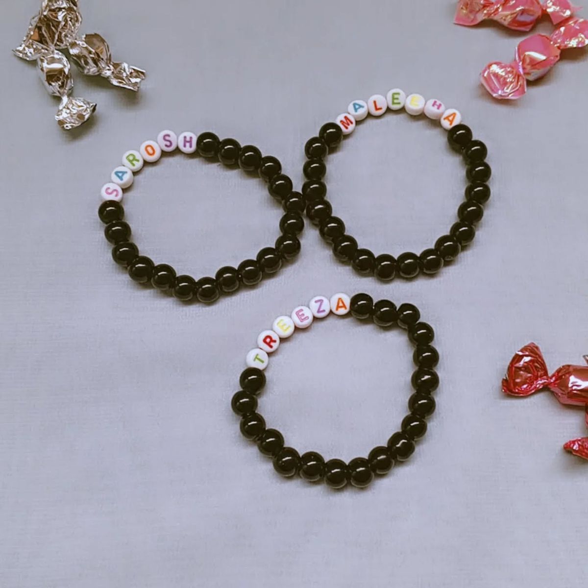 Black Alphabet Name Beaded Bracelets