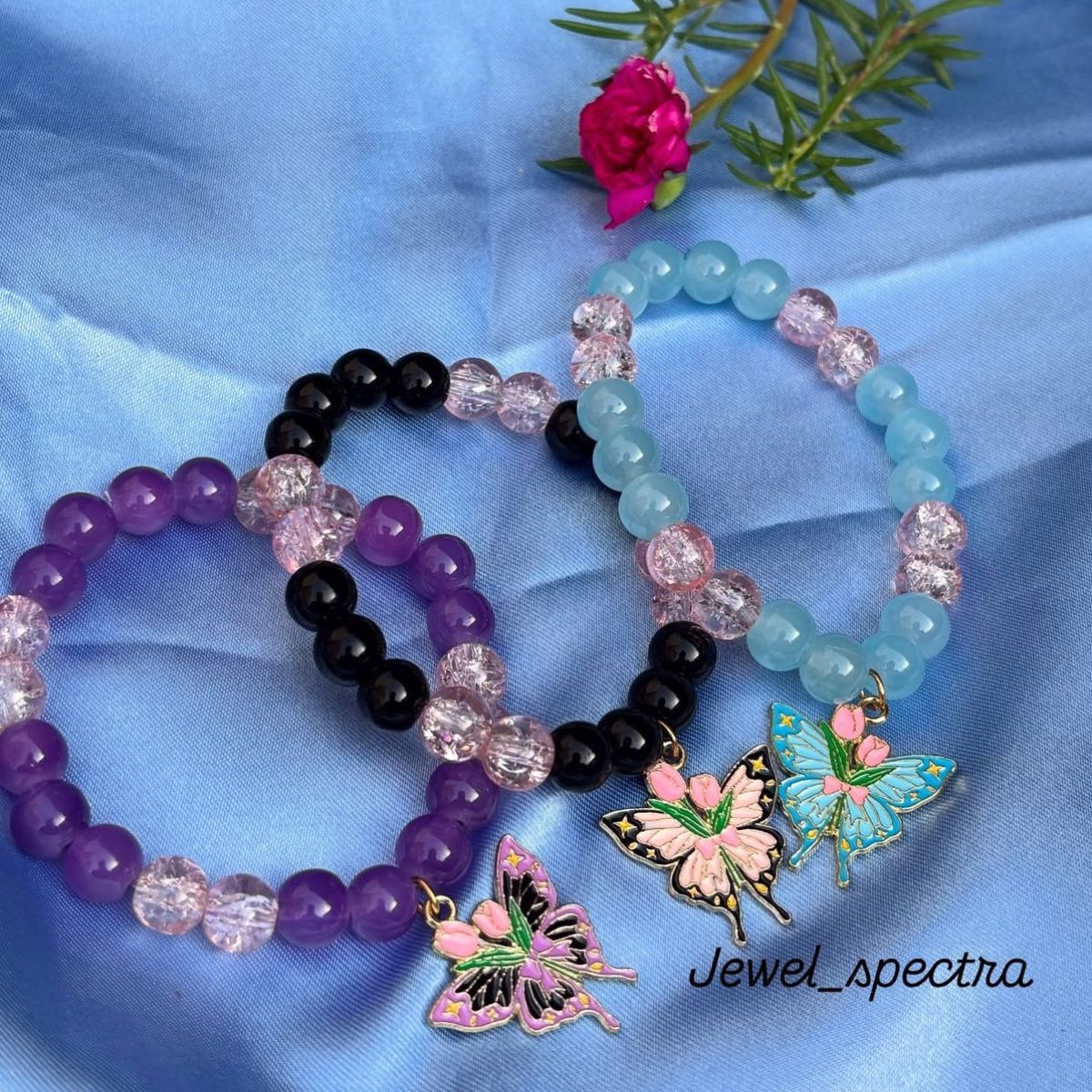 Colorful Butterfly Charm Bracelets – Set of 3